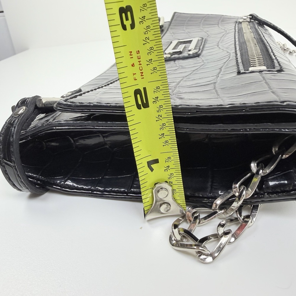 GUESS Black Croc Embossed Shoulder Bag Silver Chain Strap Vintage Y2K Purse - Picture 13 of 13